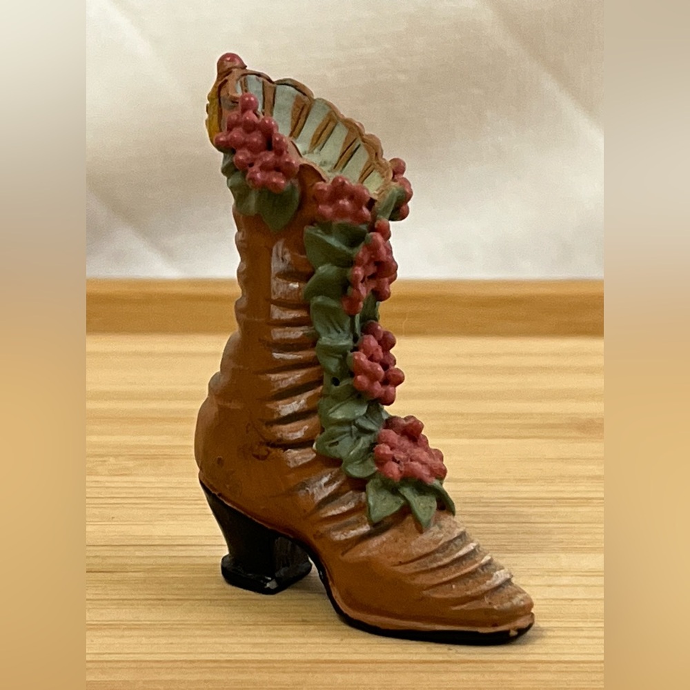Brown Victorian Resin Boot Shoe w/ Berries Figurine